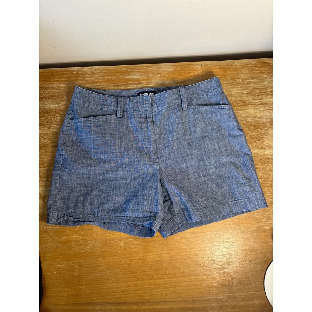 Lands End‎ Women's Blue Chambray Mid Rise Shorts Size 10